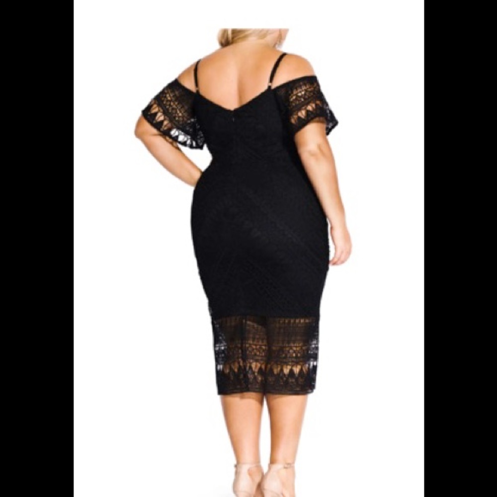 City Chic Black Cold-Shoulder Lace Midi Dress - Picture 2 of 10